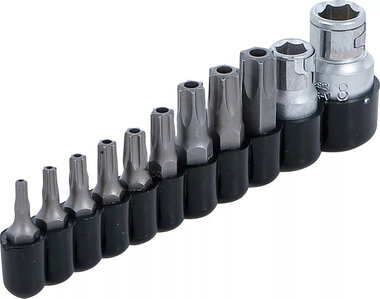 Juego de puntas entrada 10 mm (1/4) / 10 mm (3/8) perfil en T (para Torx) con perforacio