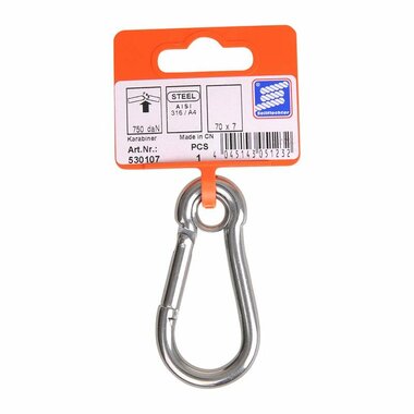 Mosqueton 70x7mm  con ojo cerrado  acero inoxidable A4 AISI 316  750 daN