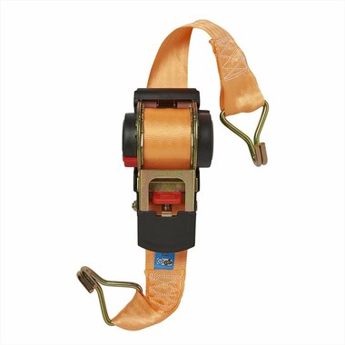 Correa de amarre con trinquete + 2 ganchos 450cm 750kg enrollable automatico