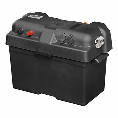 Caja de bateria 35x18x23cm 2x USB - 1x toma 12V - Voltimetro - 2x enchufe Anderson