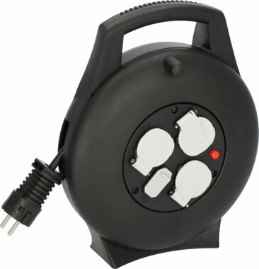 Enrollacables VL2-X 3 enchufes con funcion de carga USB negro 10m H05VV-F 3G1,5