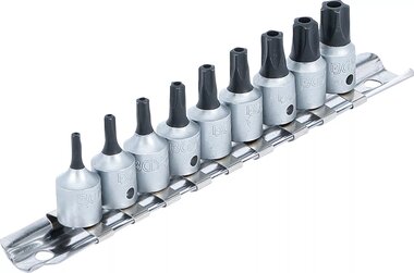 Juego de puntas de vaso entrada 6,3 mm (1/4) T-Star (para Torx Plus) con perforacion 9 piezas