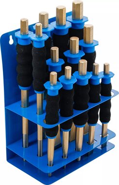 Juego de botadores / granetes / cinceles planos con proteccion para la mano 13 piezas