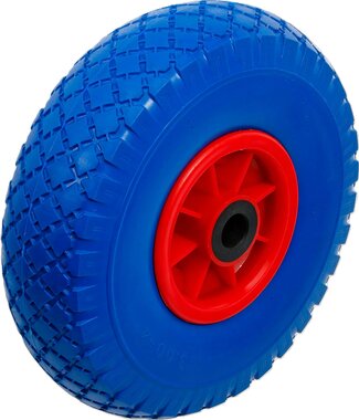Rueda para carretilla / carro de transporte PU, roja / azul 260 mm