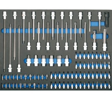 3/3 Bandeja de herramientas para carretillas de taller: Bits de 104 piezas y zocalos de bits