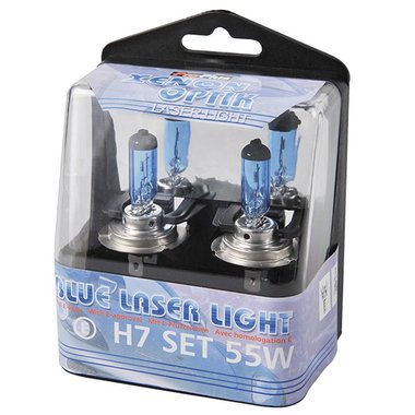 Luz láser azul (blanco) 12V 55W H7, 2 piezas en caja de exposición