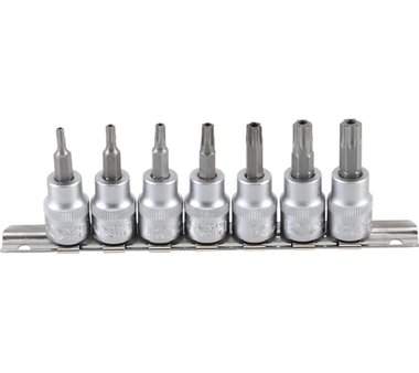 Juego de zocalos 3/8 de 7 piezas, T-Star (a prueba de manipulacion) (para Torx), T15-T50